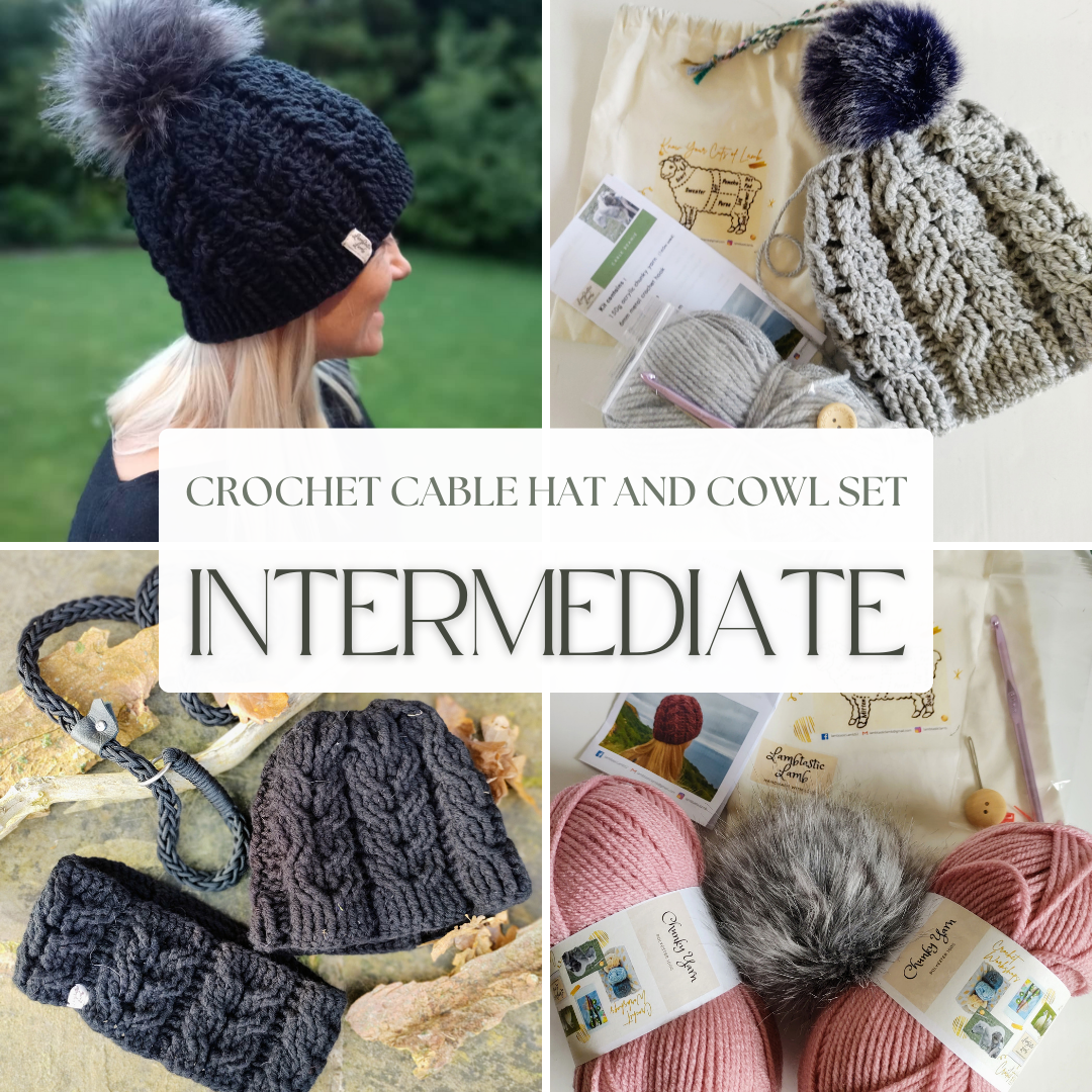 Matching Sets ~ 'Noir Cable' Hat & Cowl