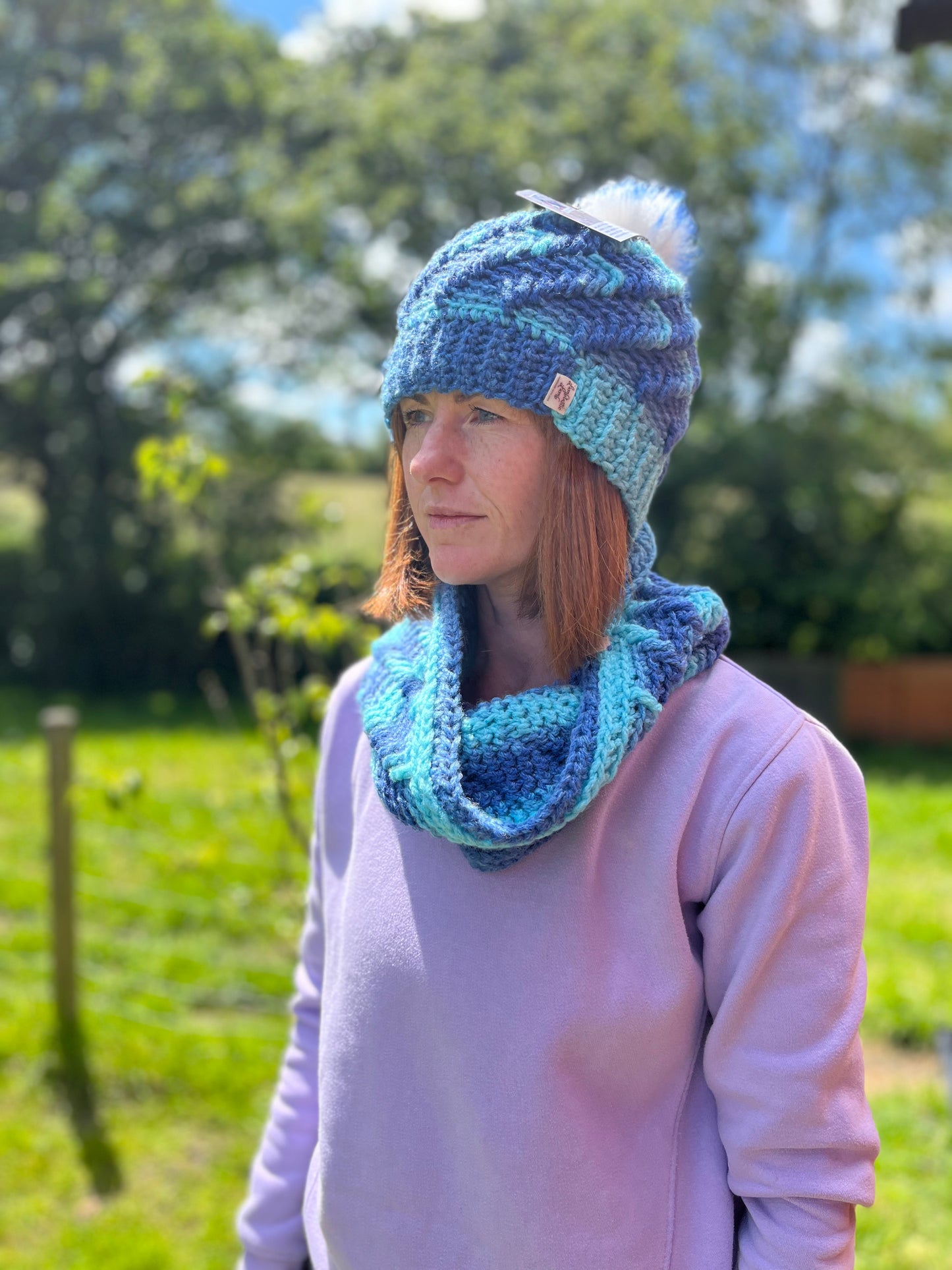 Matching Sets - Dazzling Blue Waves Set - Hat & Cowl Scarf