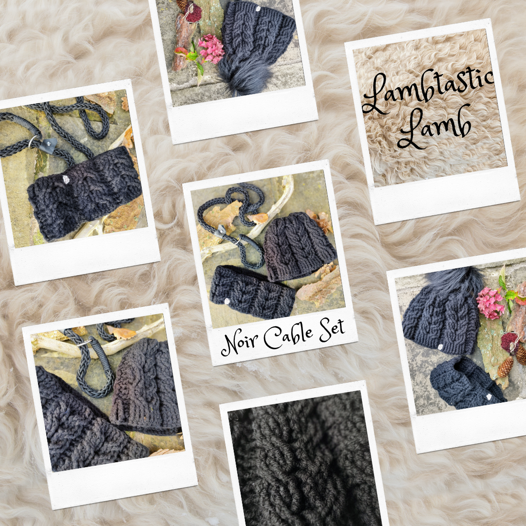 Matching Sets ~ 'Noir Cable' Hat & Cowl