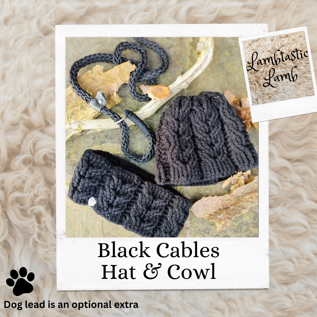 Matching Sets ~ 'Noir Cable' Hat & Cowl