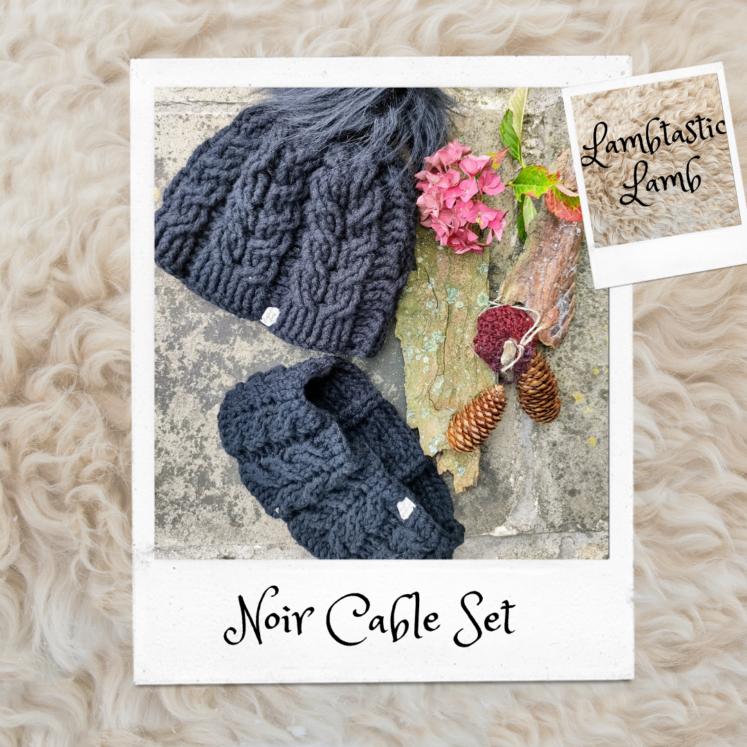 Matching Sets ~ 'Noir Cable' Hat & Cowl