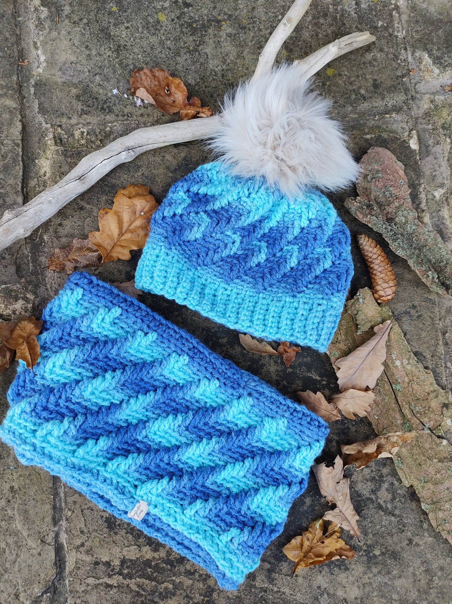 Matching Sets - Dazzling Blue Waves Set - Hat & Cowl Scarf