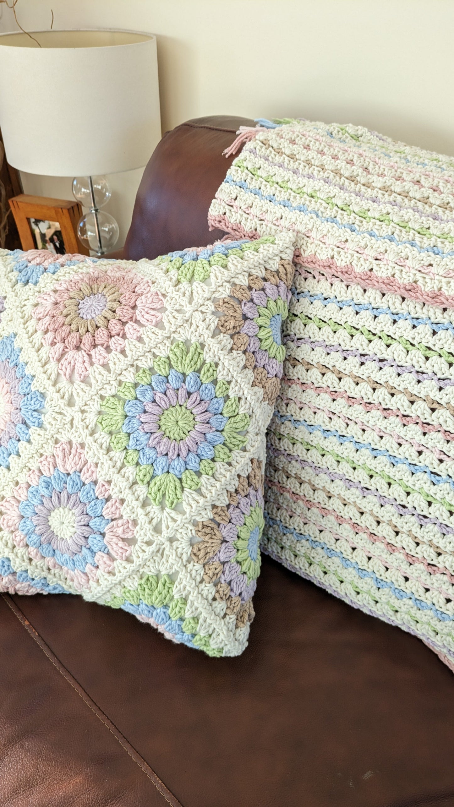 Homeware ~ 'Pastel Dreams' Large Heavy Cotton Throw & Matching Granny Flower Cushion