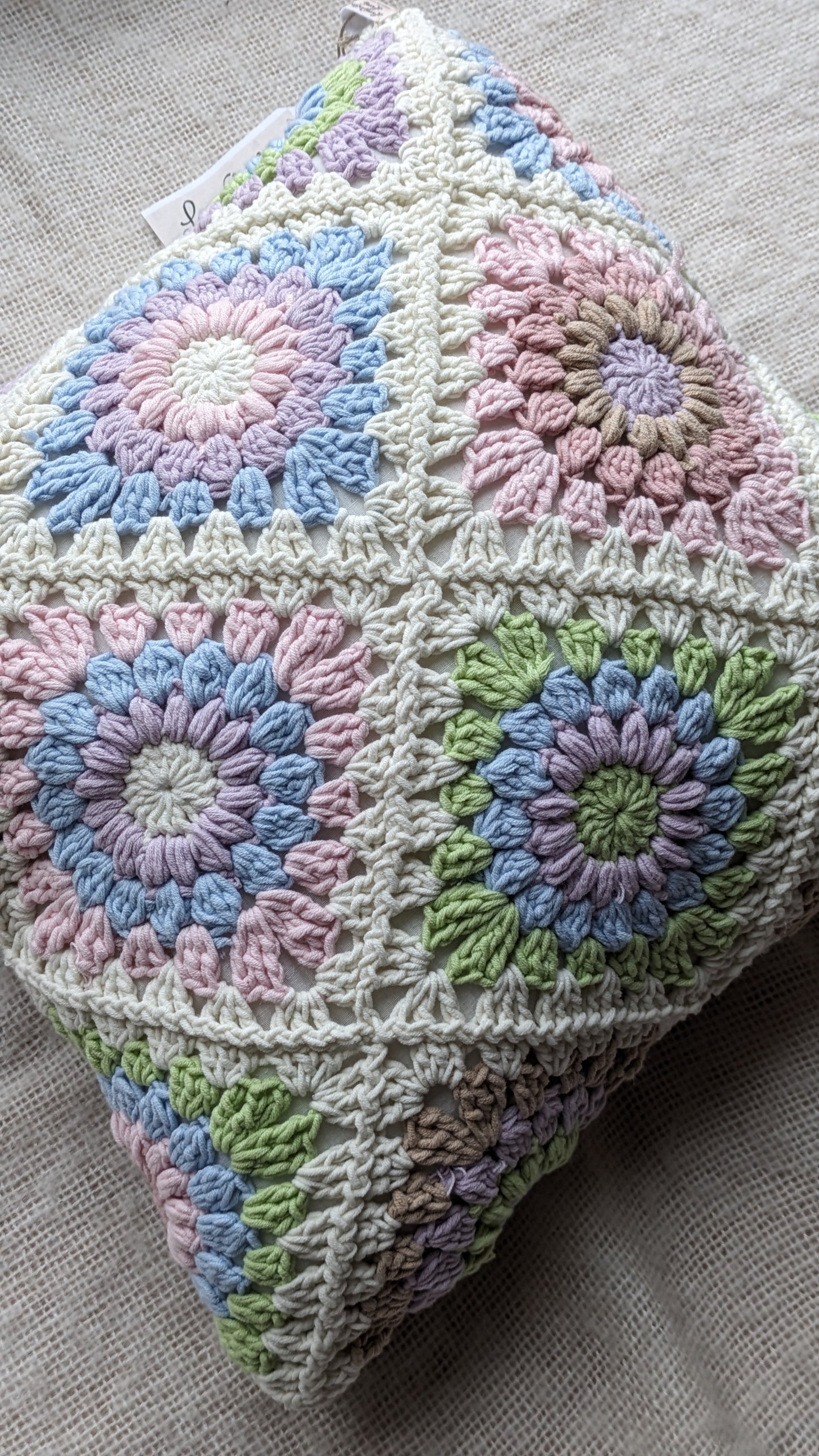 Homeware ~ 'Pastel Dreams' Large Heavy Cotton Throw & Matching Granny Flower Cushion